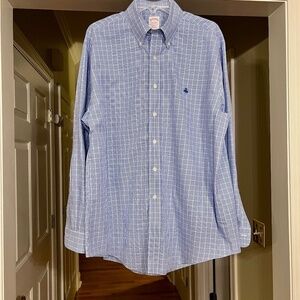 Brooks Brothers Regular Non-Iron Fit Blue & White Plaid Button Down Shirt LARGE